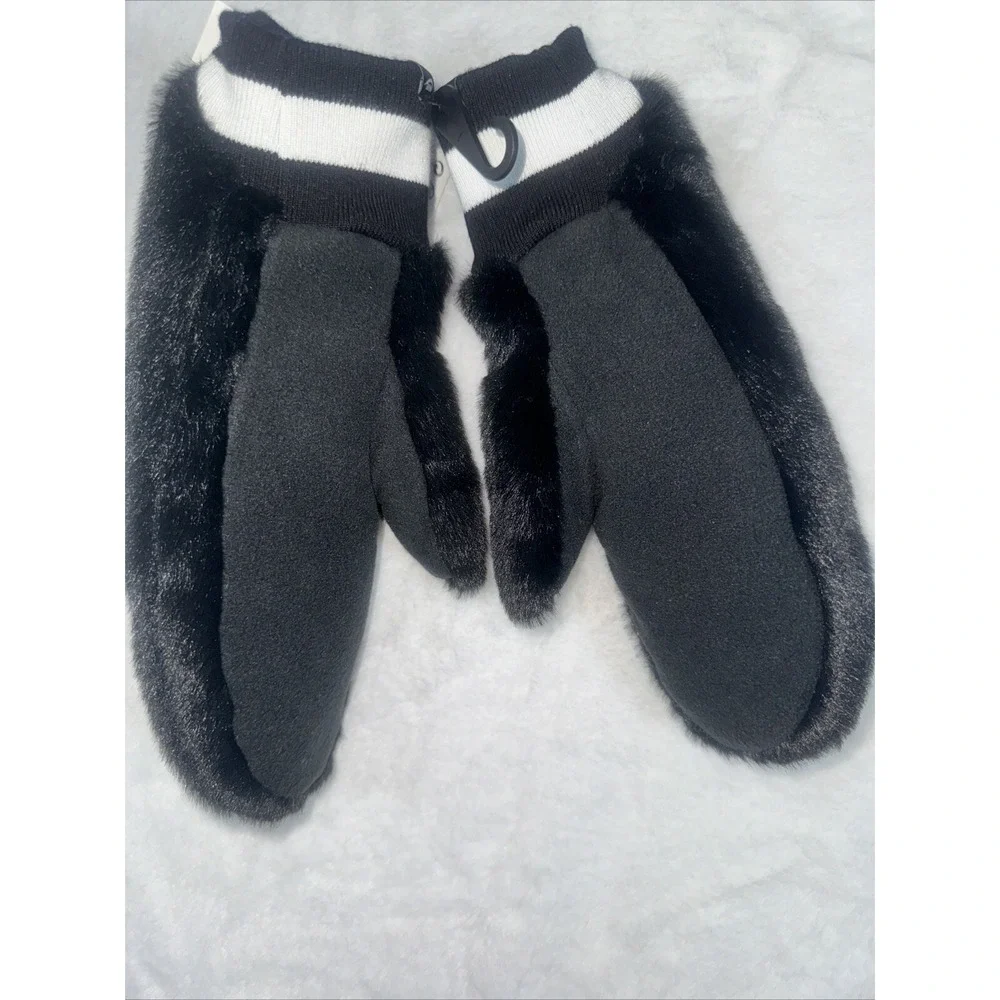 Nike Womens Warm Mittens Black White Faux Fur XS/S NWT‎ ZNRUG-01-XS/S